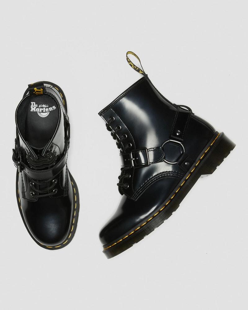 Women's Dr Martens 1460 Harness Leather Lace Up Boots Black | AU 165RVD